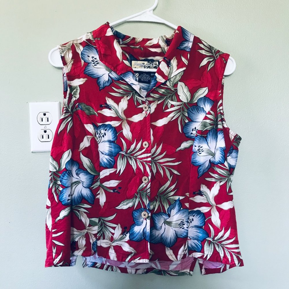 Vintage Women’s Havana Jack’s Cafe Hawaiian Tank Top Size Petite Large